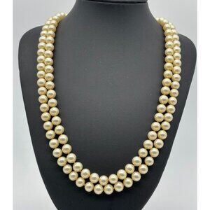 Vintage Heisey Double Strand Faux Pearl Necklace with Rhinestone Flower Clasp